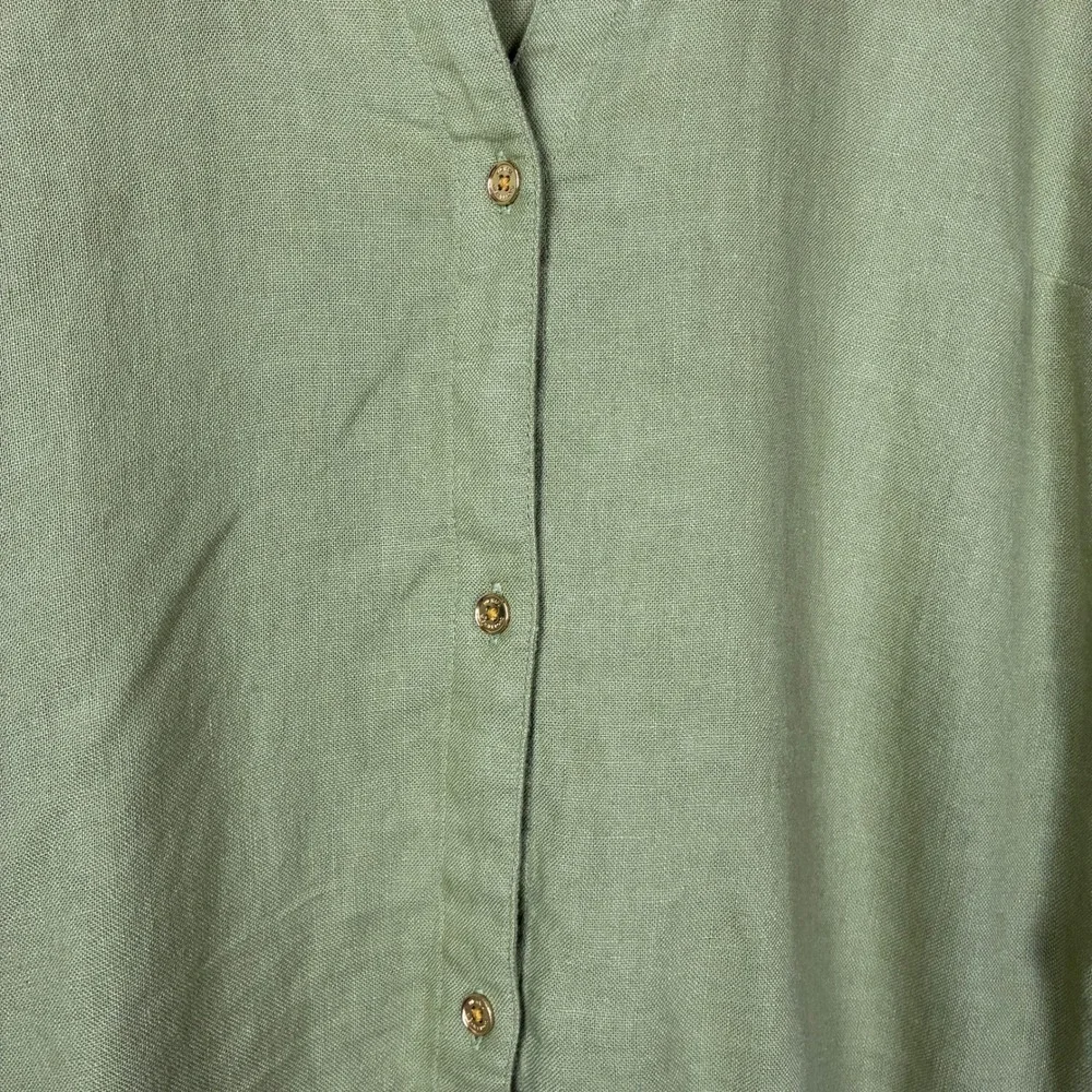 2025 Michael Michael Kors Womens Boxy Linen Blend Button Down Shirt Size L Green